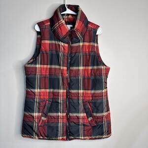 Cato Women's Size Large Plaid‎ Sleeveless Zip Up Puffer Vest